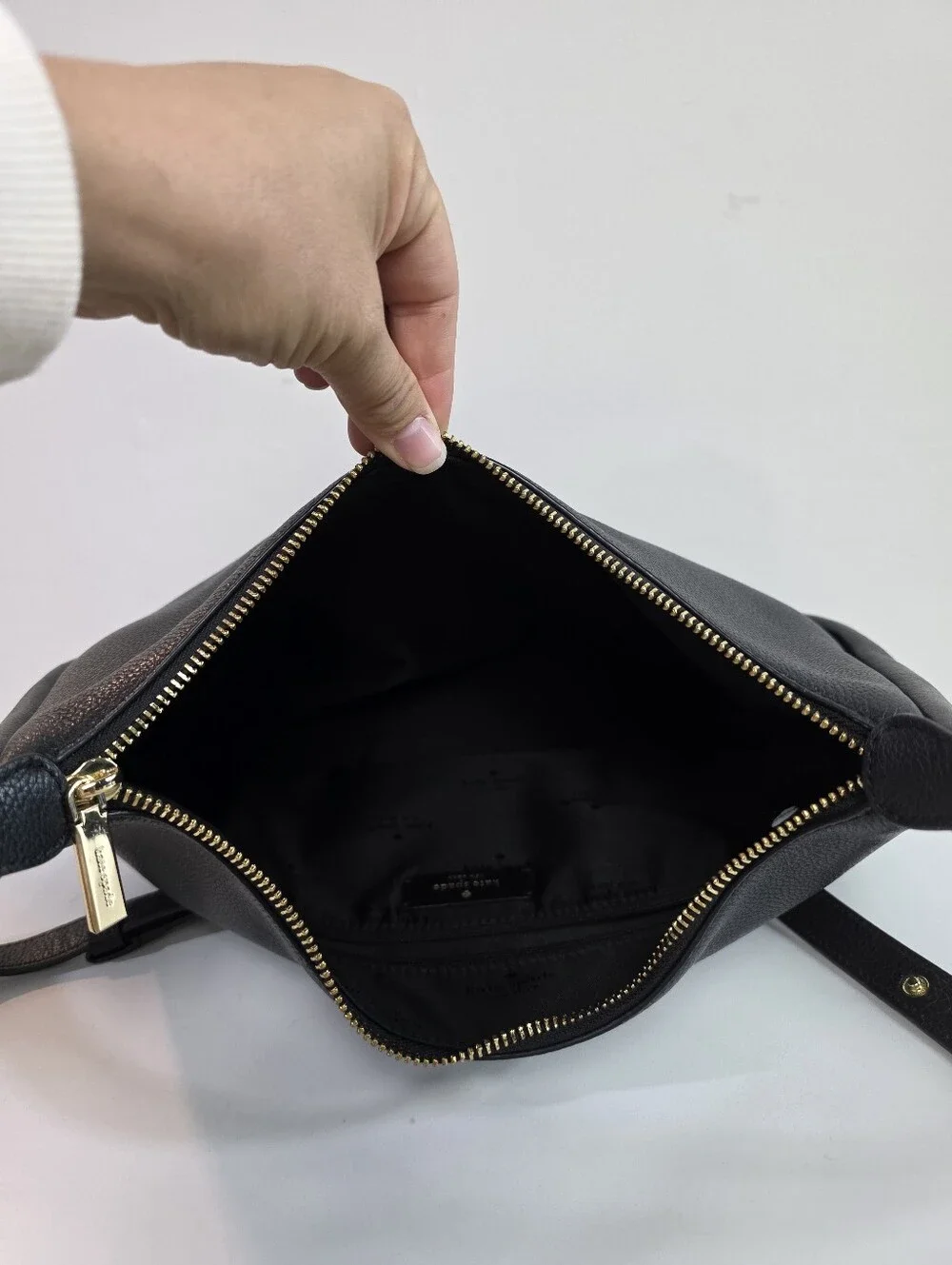kate spade Kayla Black Pebbled Leather Shoulder Hobo with Gold Spade Accent